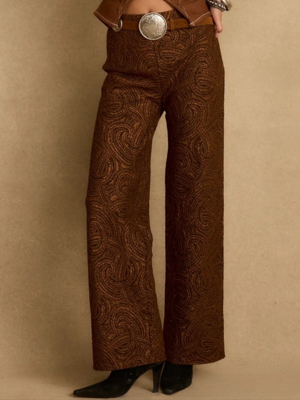 12th Tribe Milan Cognac Swirl Wide Leg Trouser Size S NWT'S